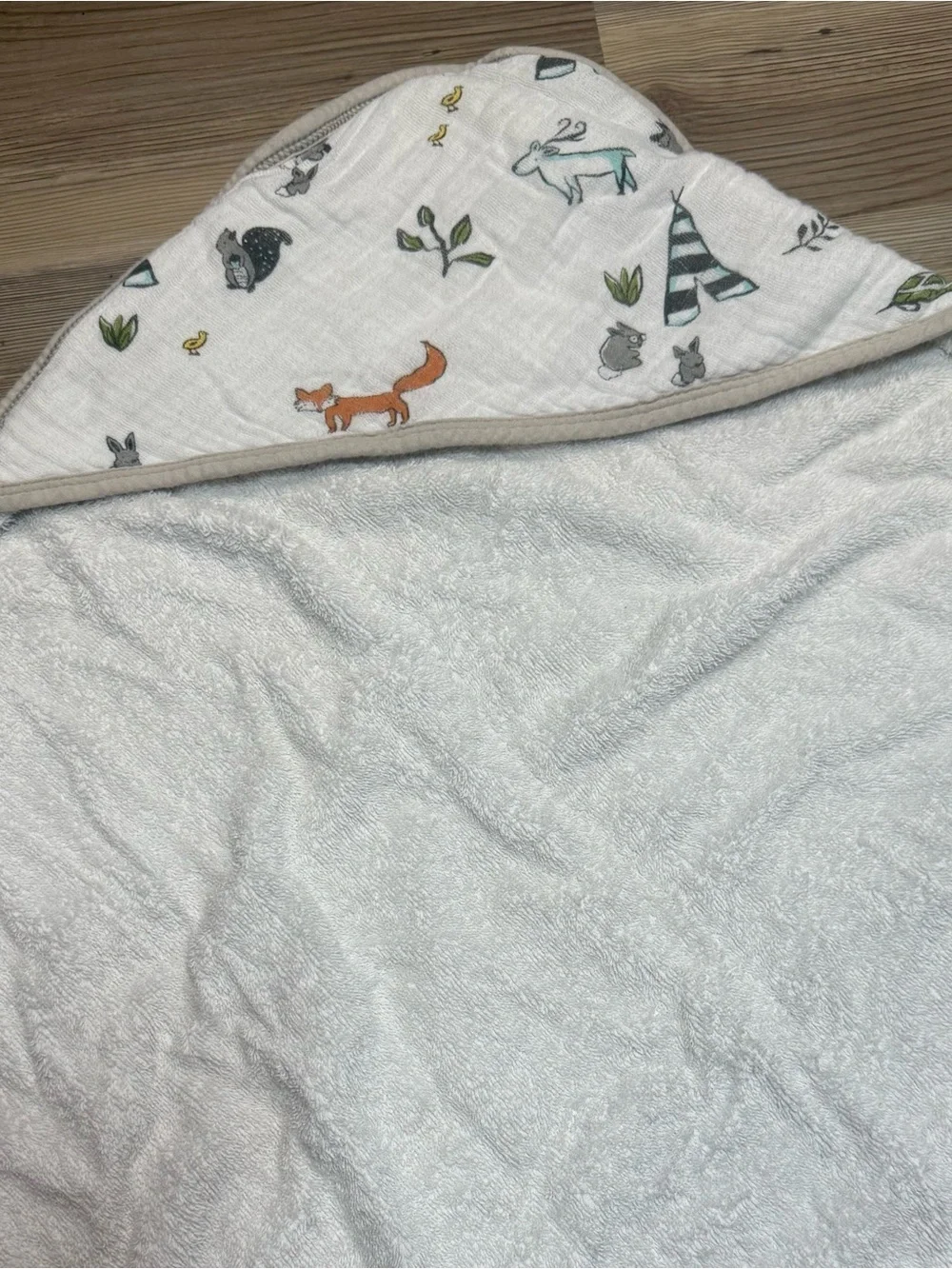 Little Unicorn Woodland Animal Muslin towel- Fox, Bear & Tree Print